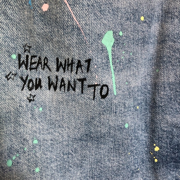 Zara Paint Splattered Denim Skirt with Front Slit - Size Small - Picture 9 of 11